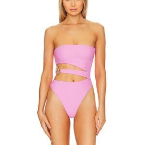 Lovewave Pink Strapless One Piece Swimsuit SMALL Cutout Monokini Cheeky $128 NEW